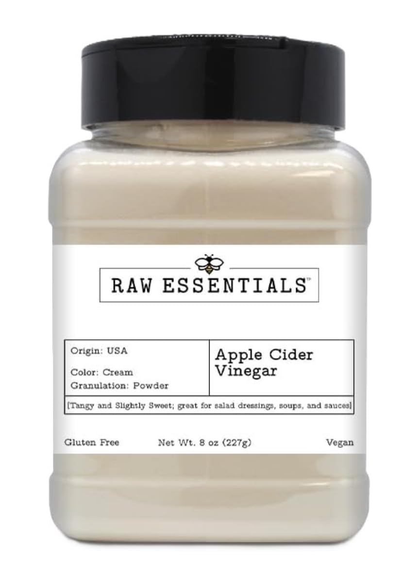 Raw Essentials Apple Cider Vinegar Powder | Tangy and Slightly Sweet | great for Salads, Dressings, Soups and Sauces | 8 Ounce Bottle | Gluten-free and Vegan