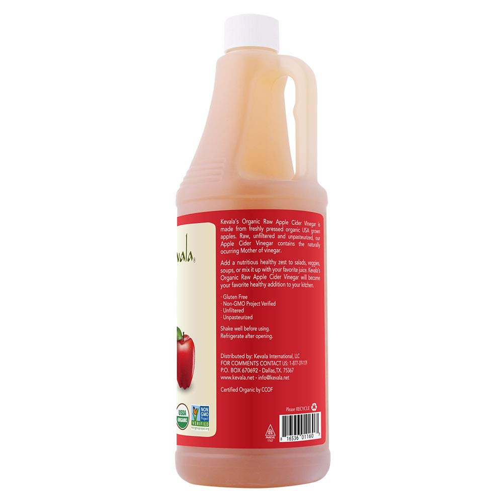 Kevala Organic Raw Apple Cider Vinegar – With Mother, USDA Certified, Salad Dressing, Non-GMO, Kosher, Fresh Apples, Unfiltered, Gluten Free, 35oz