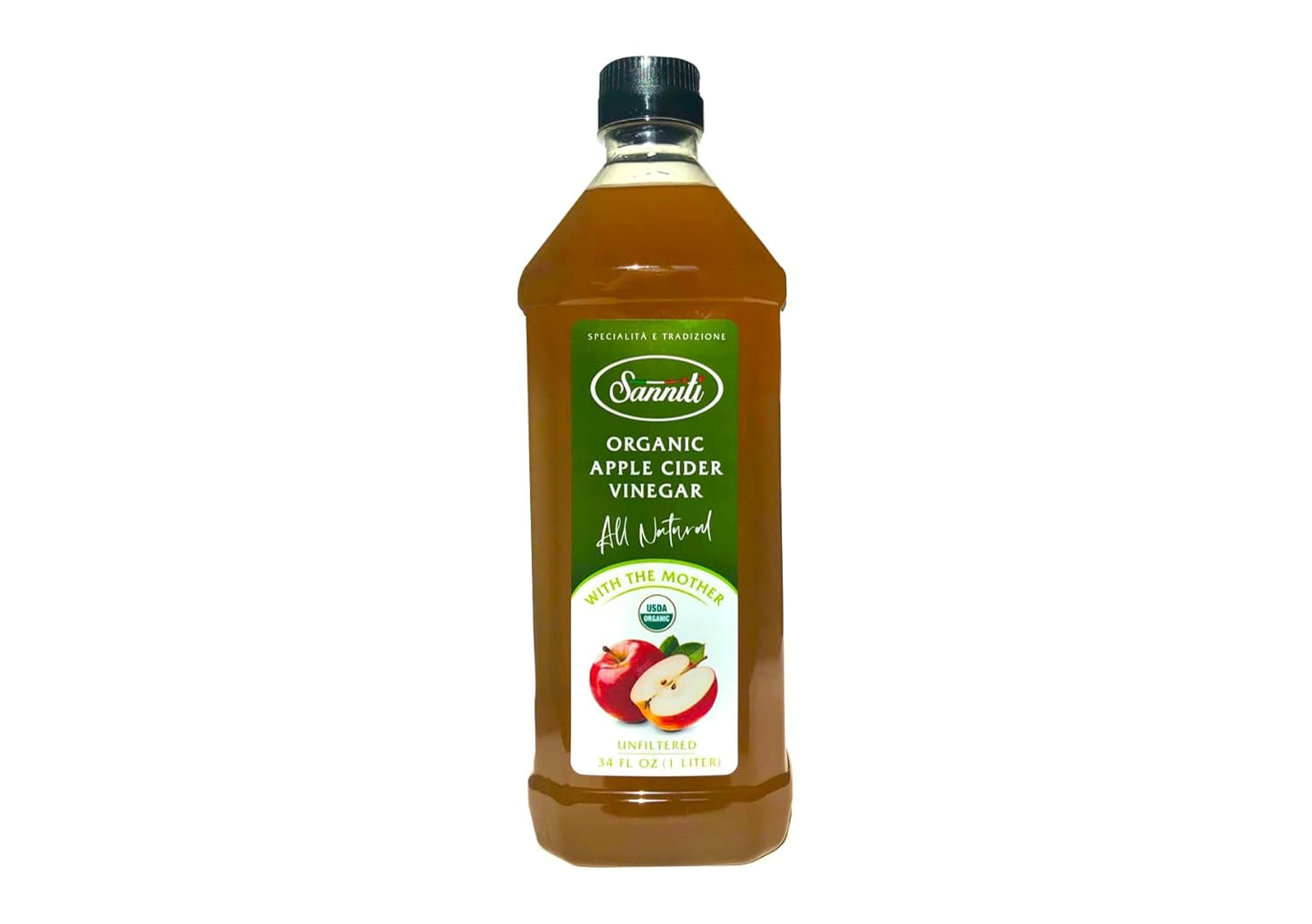 Sanniti Organic Apple Cider Vinegar Unfiltered All Natural with the Mother, 34 Fl Oz (1 Liter)