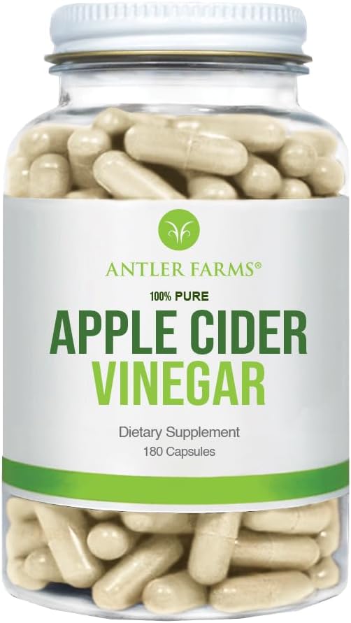 Antler Farms - 100% Pure Apple Cider Vinegar with Mother, 180 Capsules, 500mg - A Powerful Ally for Gut and Heart Health - Vegan, Gluten-Free & Non-GMO