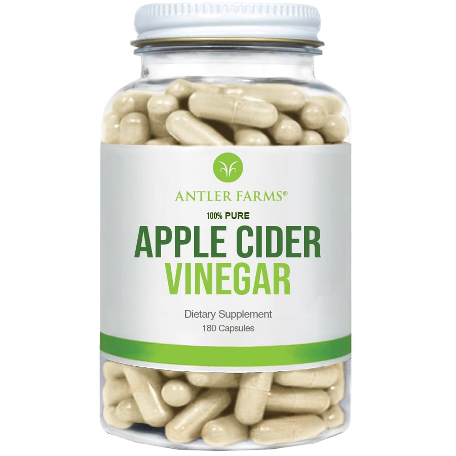 Antler Farms - 100% Pure Apple Cider Vinegar with Mother, 180 Capsules, 500mg - A Powerful Ally for Gut and Heart Health - Vegan, Gluten-Free & Non-GMO