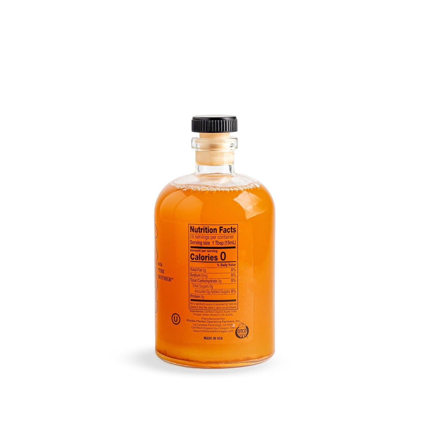 Mother Earth, Organic Apple Cider Vinegar with The Mother, Fresh Pressed Organic Apples, OACV, ACV, Raw, Unpasteurized, Unfiltered (1/14oz Apothecary Glass Bottle with Pour Spout)