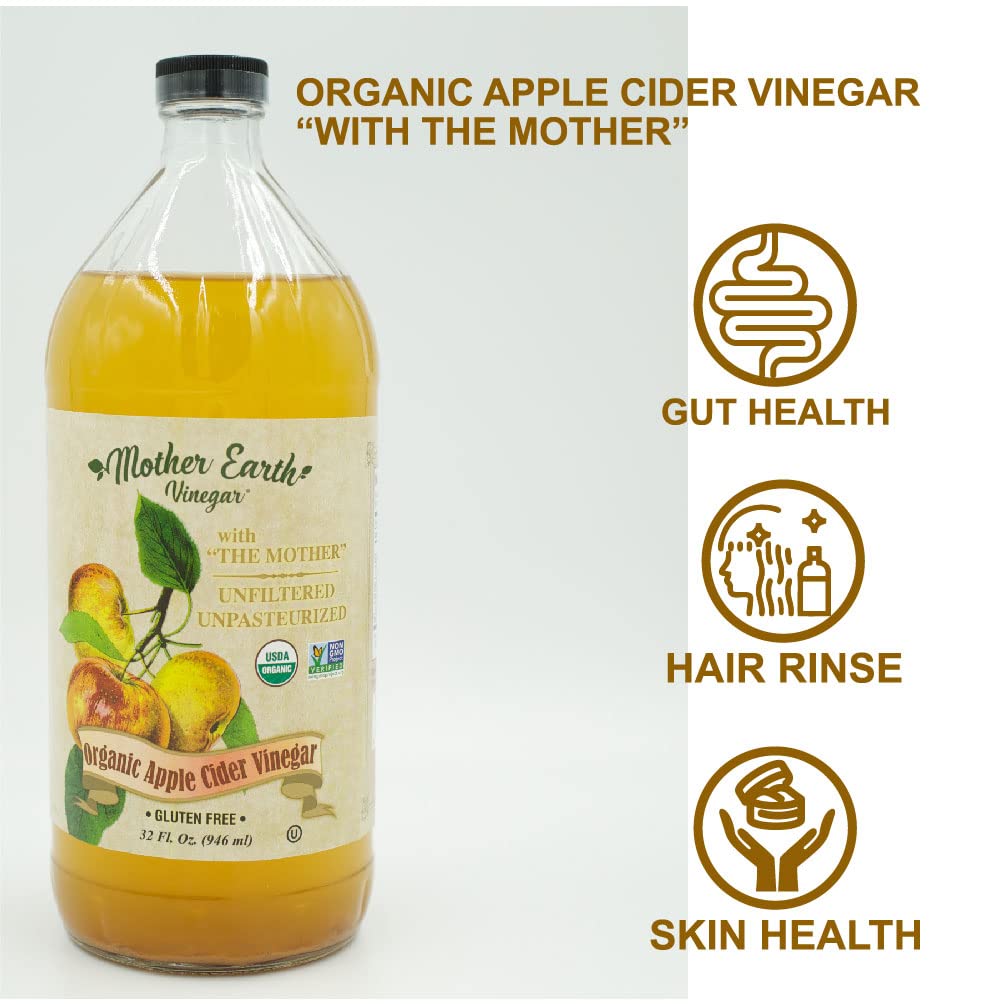 Mother Earth, Organic Apple Cider Vinegar with The Mother, Fresh Pressed Organic Apples, OACV, ACV, Raw, Unpasteurized, Unfiltered (1/16oz Glass Bottle)