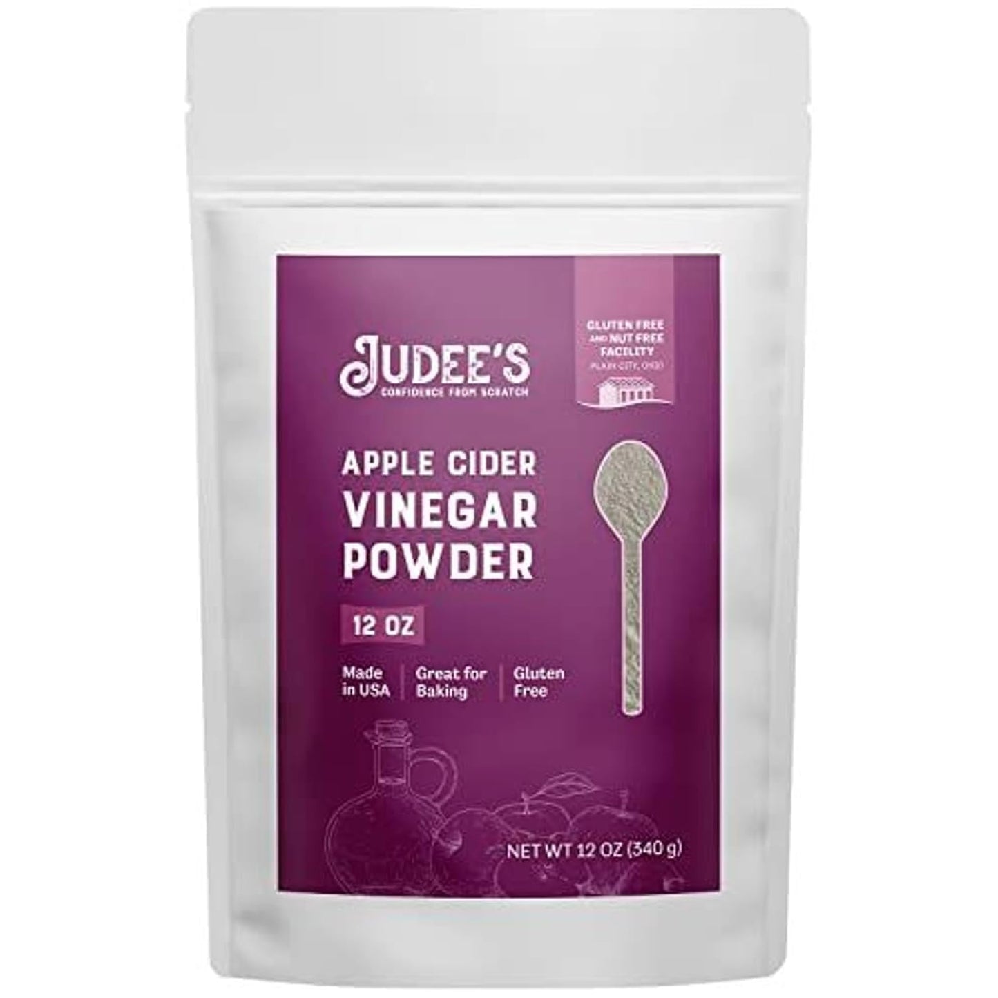 Judee's Apple Cider Vinegar Powder 12 oz - Gluten-Free and Nut-Free - Keto-Friendly and Great for Baking and Cooking - Add to Marinades, Glazes, Dry Rubs, and More
