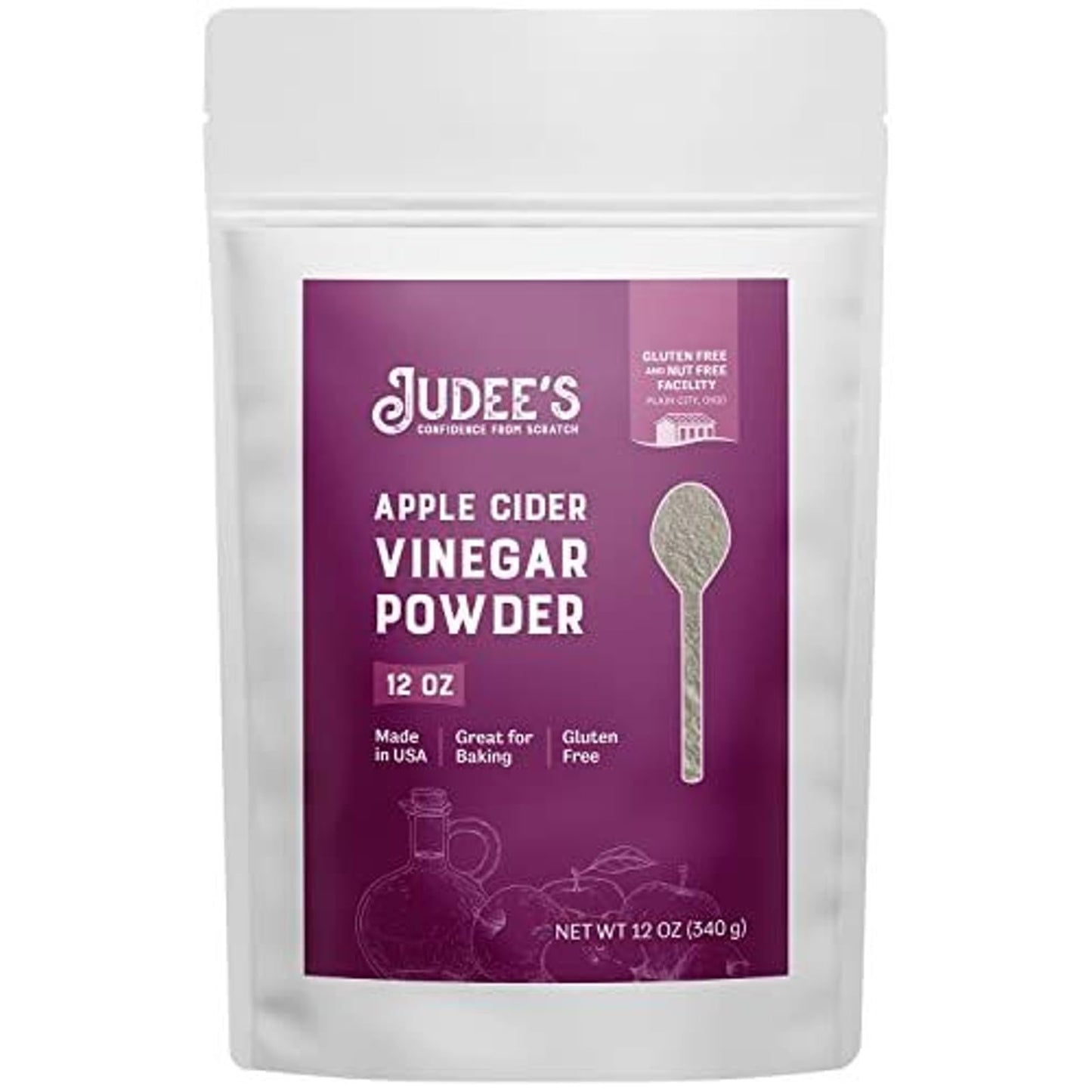 Judee's Apple Cider Vinegar Powder 12 oz - Gluten-Free and Nut-Free - Keto-Friendly and Great for Baking and Cooking - Add to Marinades, Glazes, Dry Rubs, and More