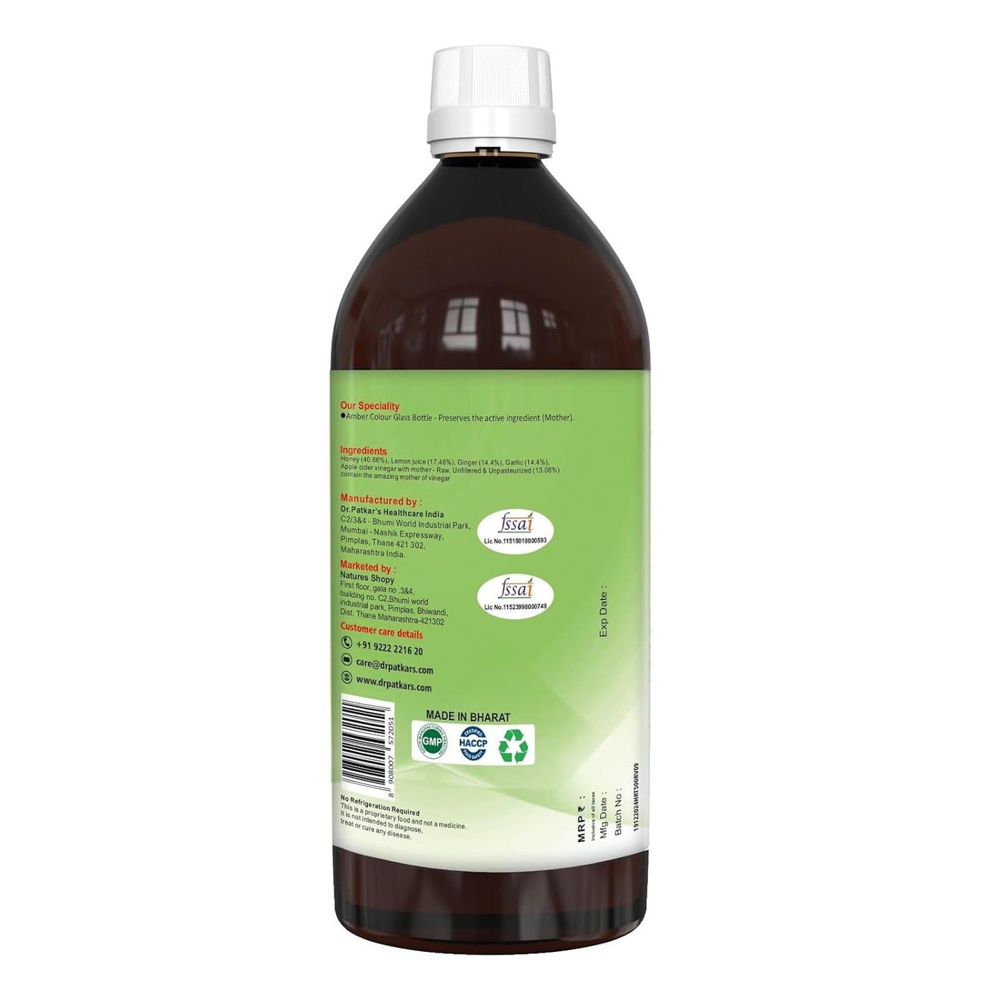 Dr. Patkar's Apple Cider Vinegar Garlic,Ginger,Lemon And Honey (Pack Of 2)(500 Ml)