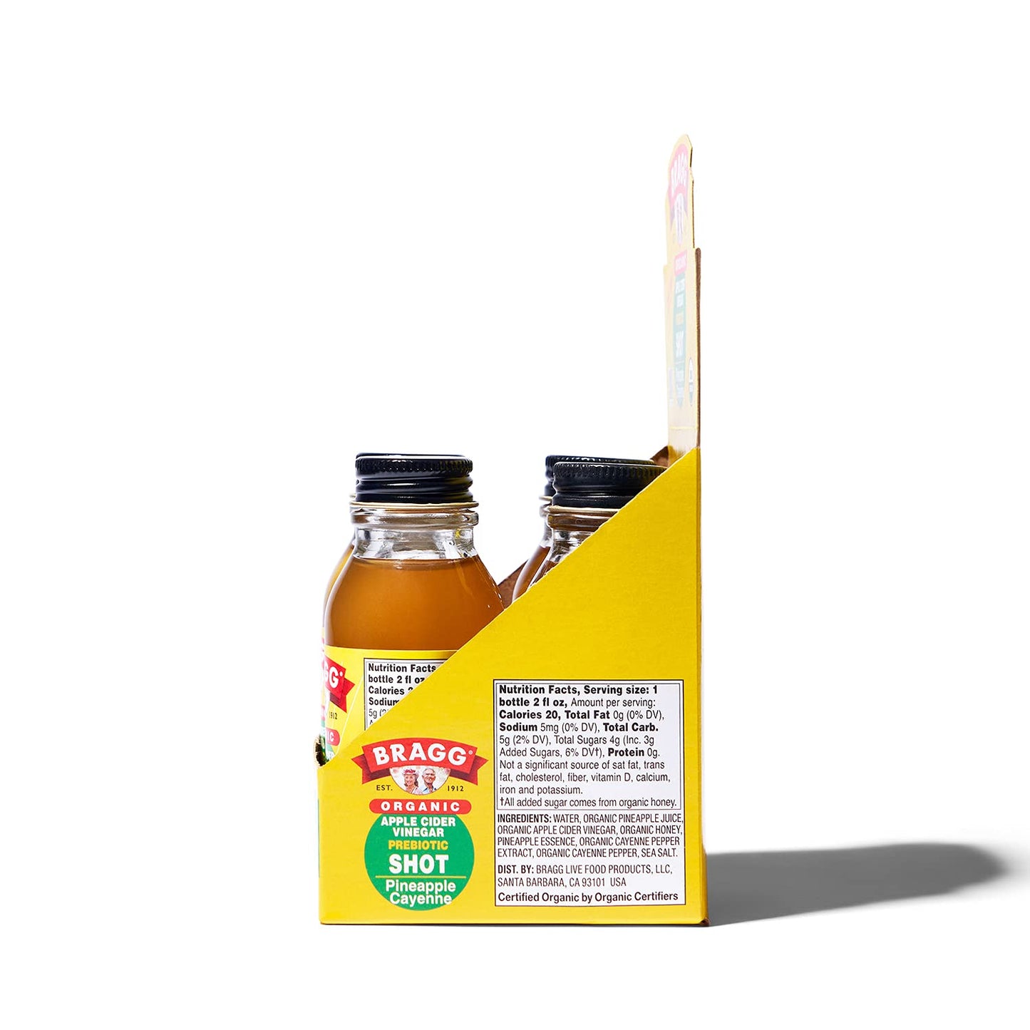 Bragg Organic Apple Cider Vinegar Shot – 2 Oz ACV Shot – USDA Certified Organic (Pineapple Cayenne, 2 Fl Oz (Pack of 4))