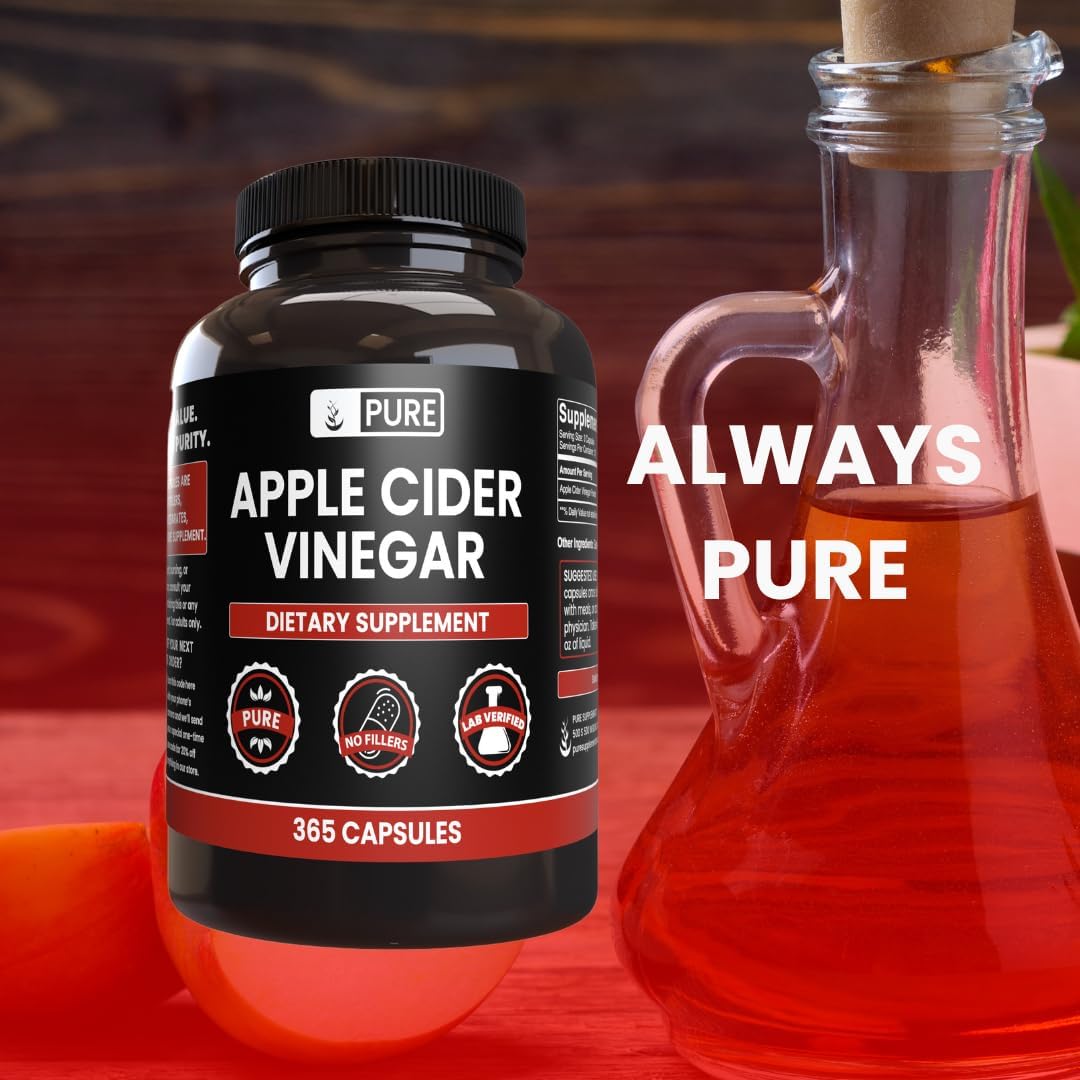 Pure Original Ingredients Apple Cider Vinegar, No Magnesium Stearate or Rice Fillers Non-GMO, Undiluted ACV Powder with No Additives (365 Capsule)