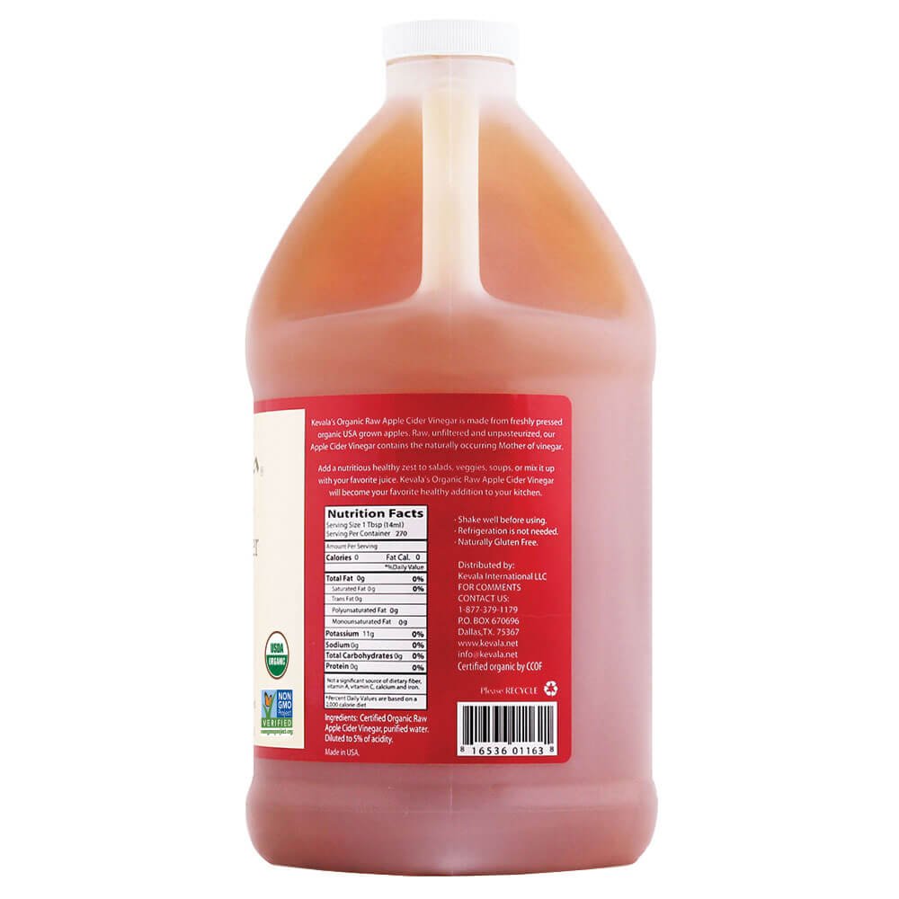 Kevala Organic Apple Cider Vinegar - 128 fl oz – 1 gallon – With Mother - Fresh Apples – Cooking Vinegar – Organic Raw