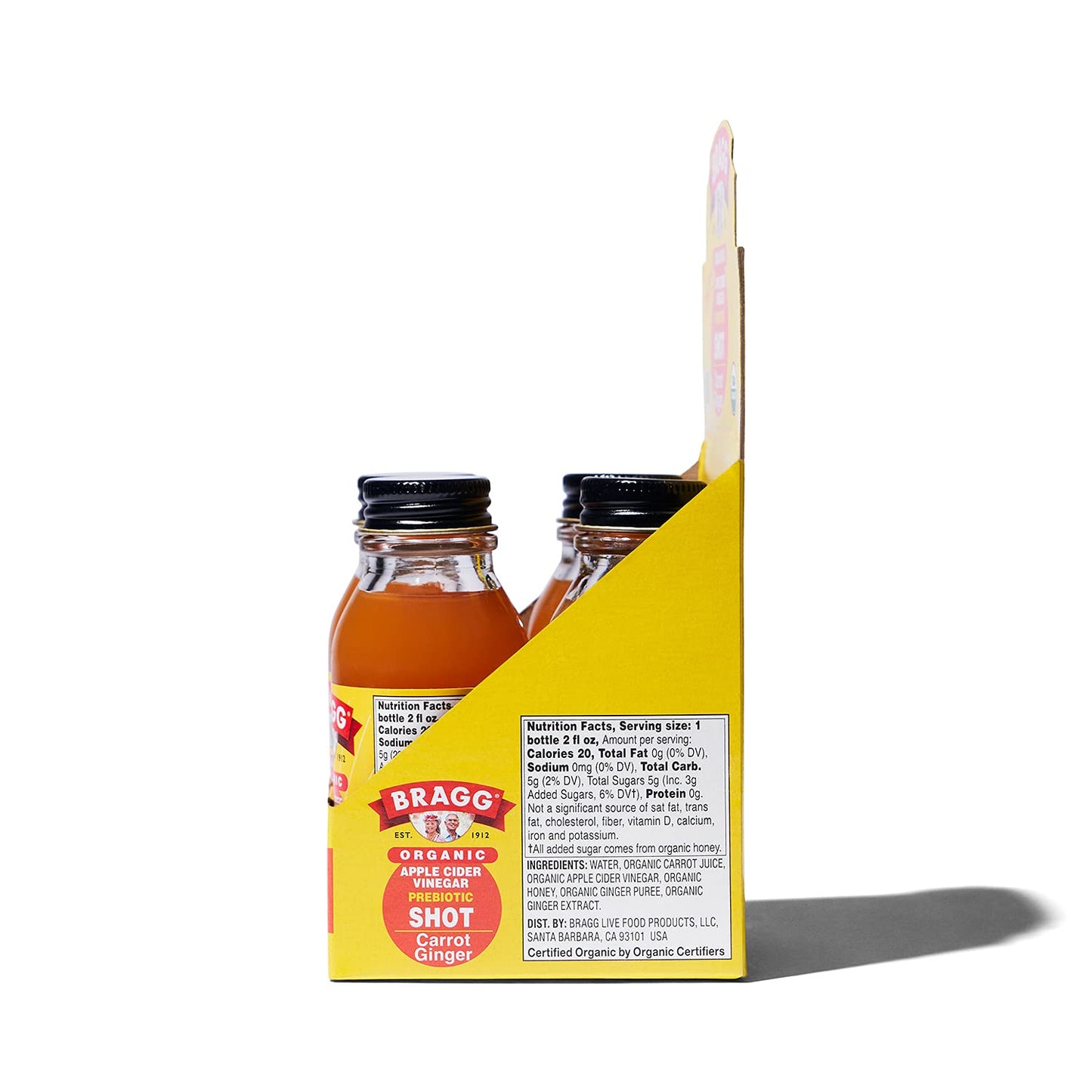 Bragg Organic Apple Cider Vinegar Shot Carrot Ginger, 2 Fluid Ounce (Pack of 4)