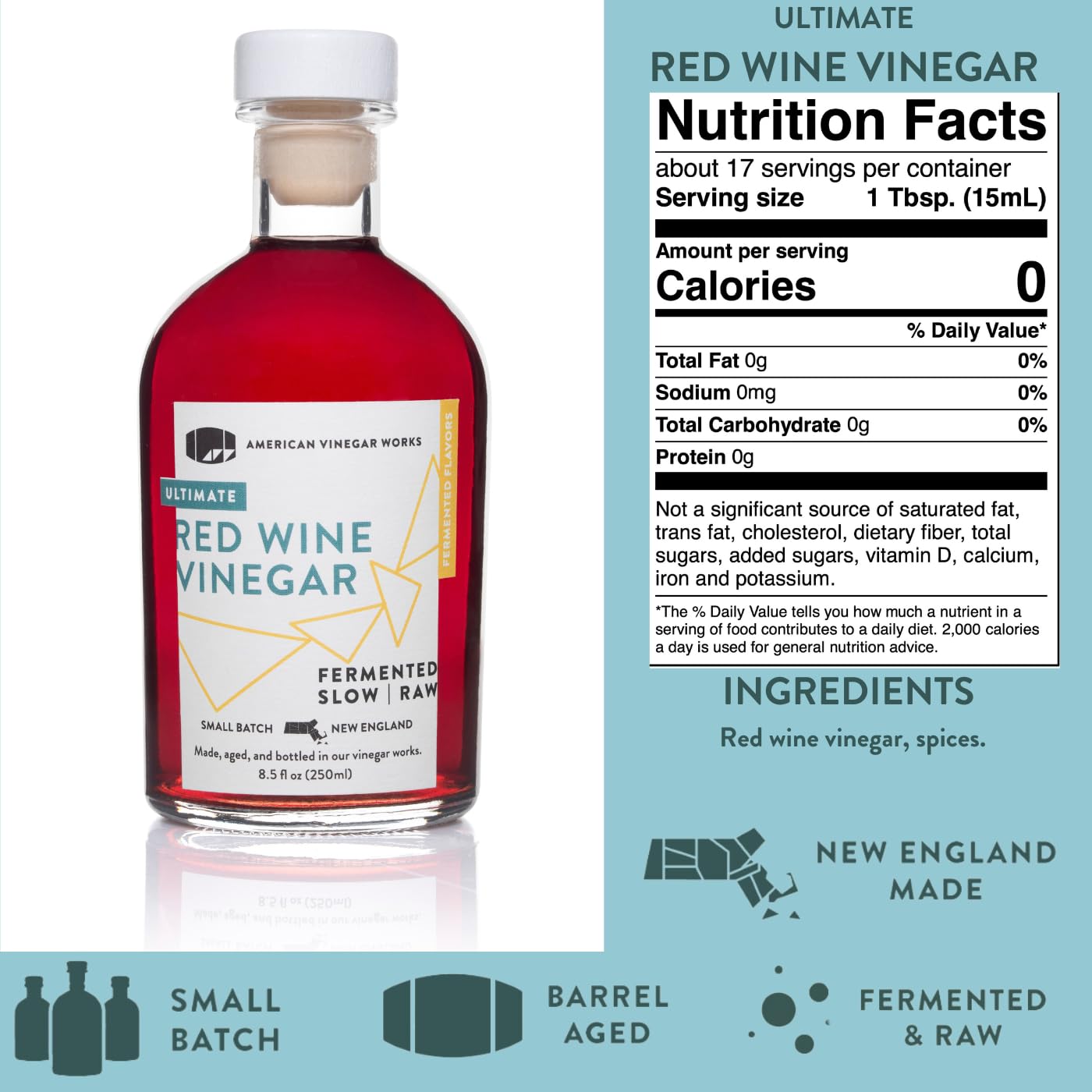 American Vinegar Works - Essentials Kitchen Vinegars - Includes Apple Cider, Red Wine, Rice Wine, and Chardonnay Wine Vinegars - Packed in a Custom Box - Great for Gifts - 8.5 oz Bottles - 4 Pack