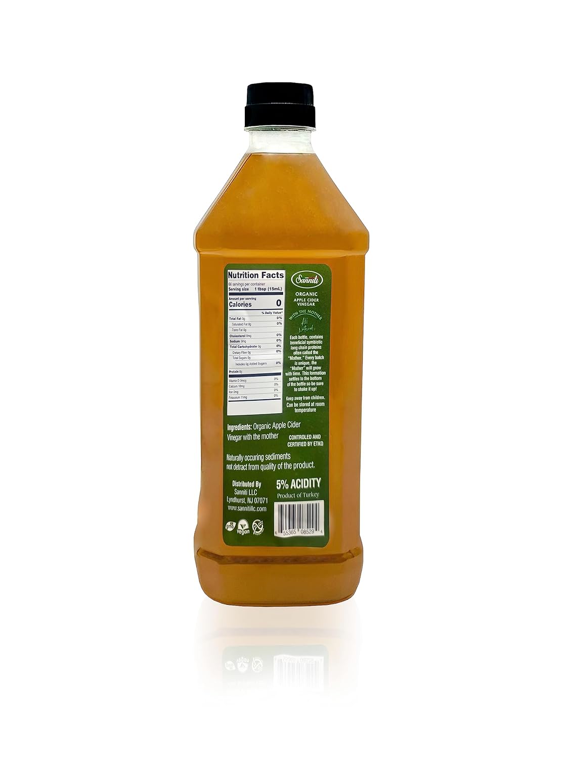Sanniti Organic Apple Cider Vinegar Unfiltered All Natural with the Mother, 34 Fl Oz (1 Liter)