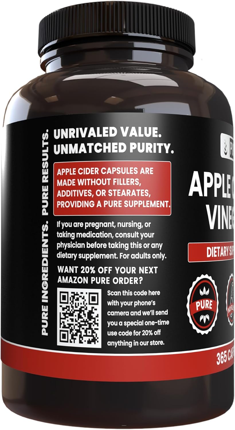 Pure Original Ingredients Apple Cider Vinegar, No Magnesium Stearate or Rice Fillers Non-GMO, Undiluted ACV Powder with No Additives (365 Capsule)