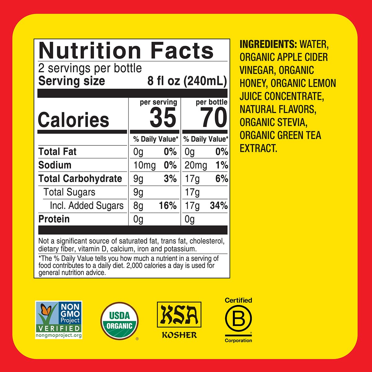 Bragg Honey and Green Tea Apple Cider Vinegar Refresher - (2 Pack) 16 fl oz - Raw and Unfiltered