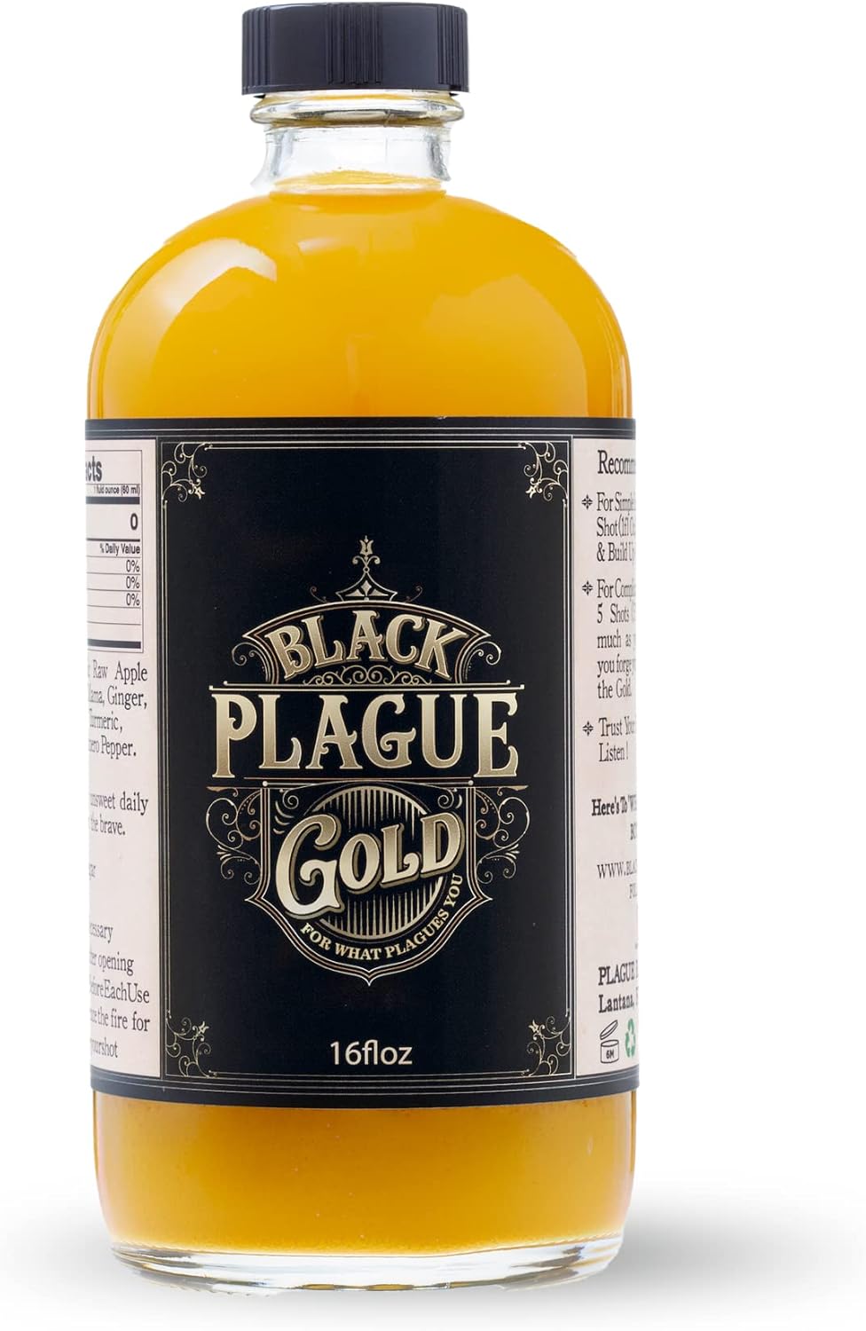 Black Plague Gold Fire Cider - 16oz All-Natural Elixir for Immunity, Gut Health & Wellness: Handcrafted, Small Batch, Herbal Apple Cider Vinegar, Whole, Raw & Sugar-Free - Unleash Your Optimal Health