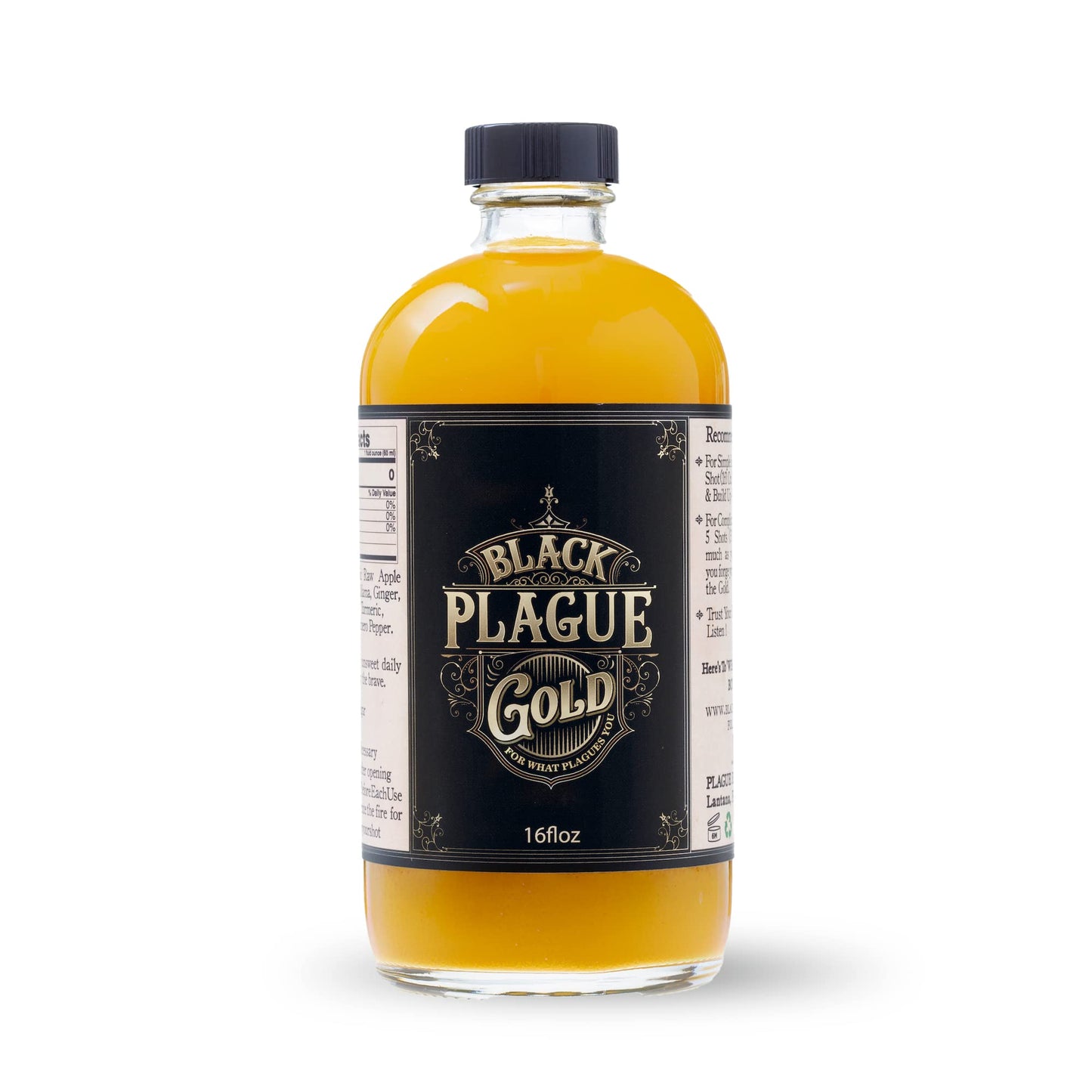 Black Plague Gold Fire Cider - 16oz All-Natural Elixir for Immunity, Gut Health & Wellness: Handcrafted, Small Batch, Herbal Apple Cider Vinegar, Whole, Raw & Sugar-Free - Unleash Your Optimal Health