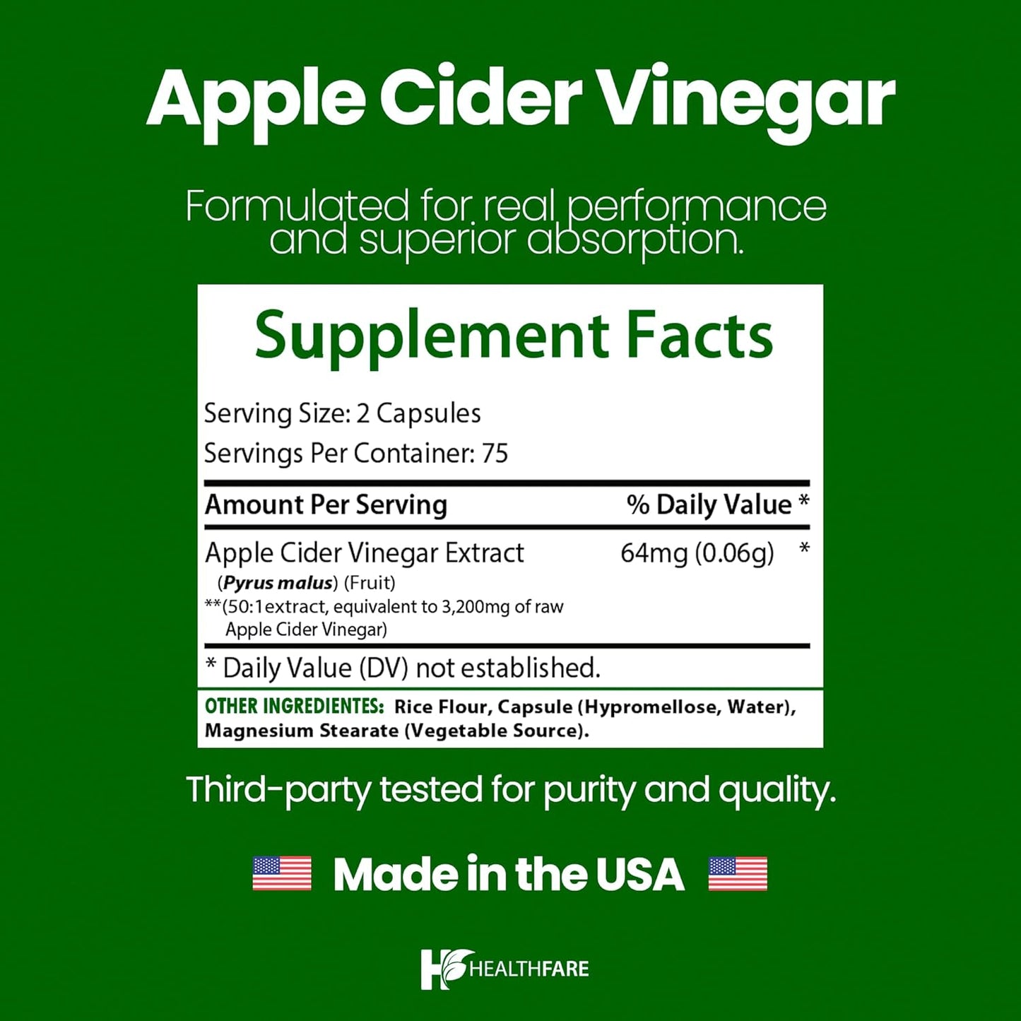Apple Cider Vinegar Capsules 3200mg | 150 Vegan Capsules | Maximum Strength ACV Supplement | Natural Cleanse Support | Non-GMO & Gluten-Free | Made in USA