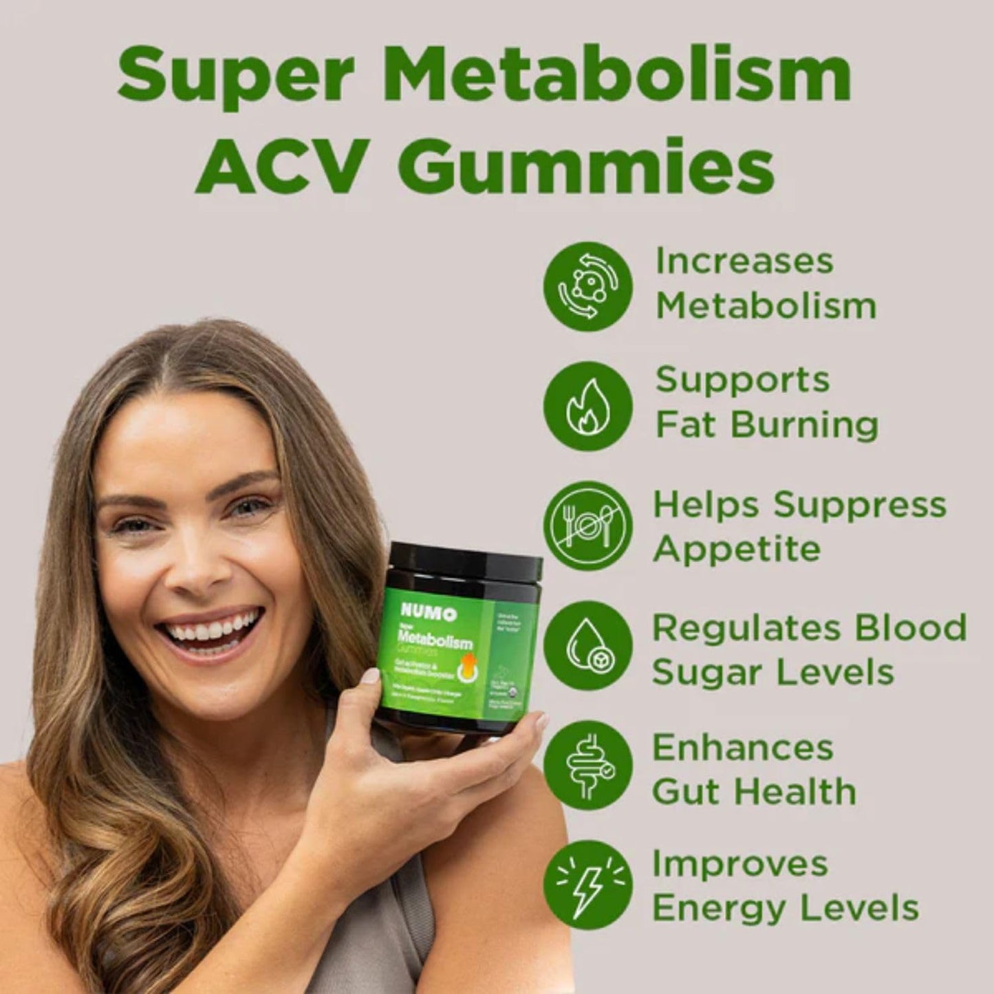 Numo Apple Cider Vinegar Gummies from The Mother, ACV Gummies with Probiotics, Folic Acid, MCT Oil, Vitamin B12, Pomegrante, Supports Digestive Health, Immune System, Gut Health - 60 Count