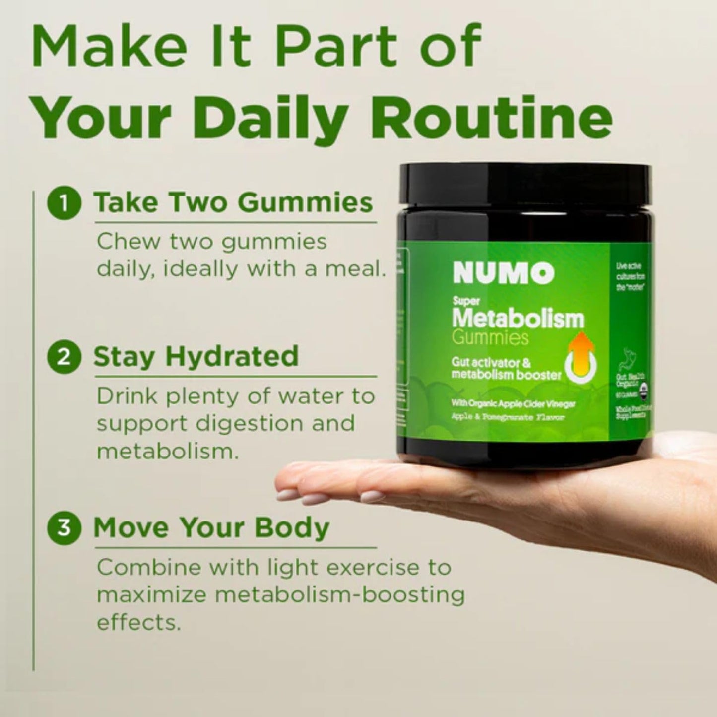 Numo Apple Cider Vinegar Gummies from The Mother, ACV Gummies with Probiotics, Folic Acid, MCT Oil, Vitamin B12, Pomegrante, Supports Digestive Health, Immune System, Gut Health - 60 Count