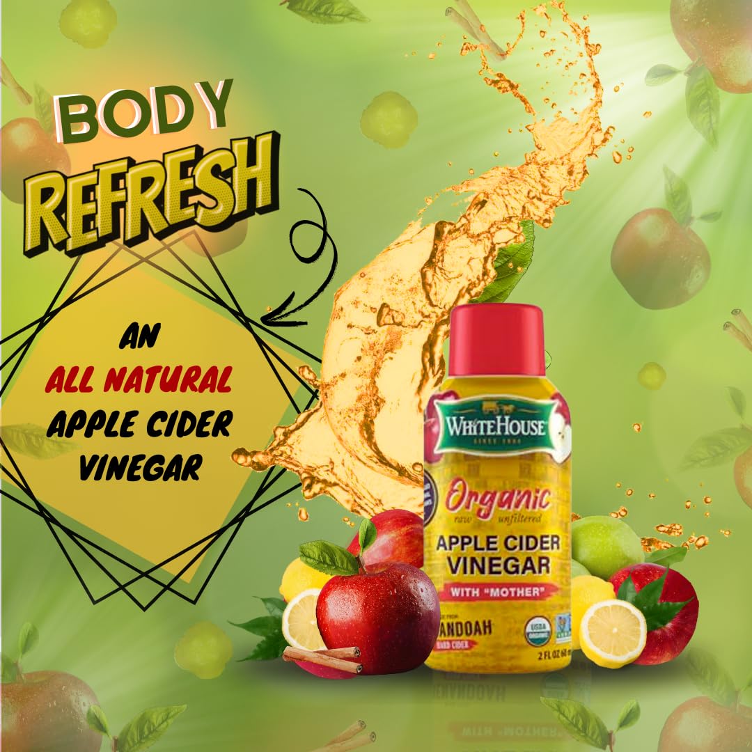 White House Organic Apple Cider Vinegar Shots, Raw Unfiltered, On the Go (Organic, Pack of 24)