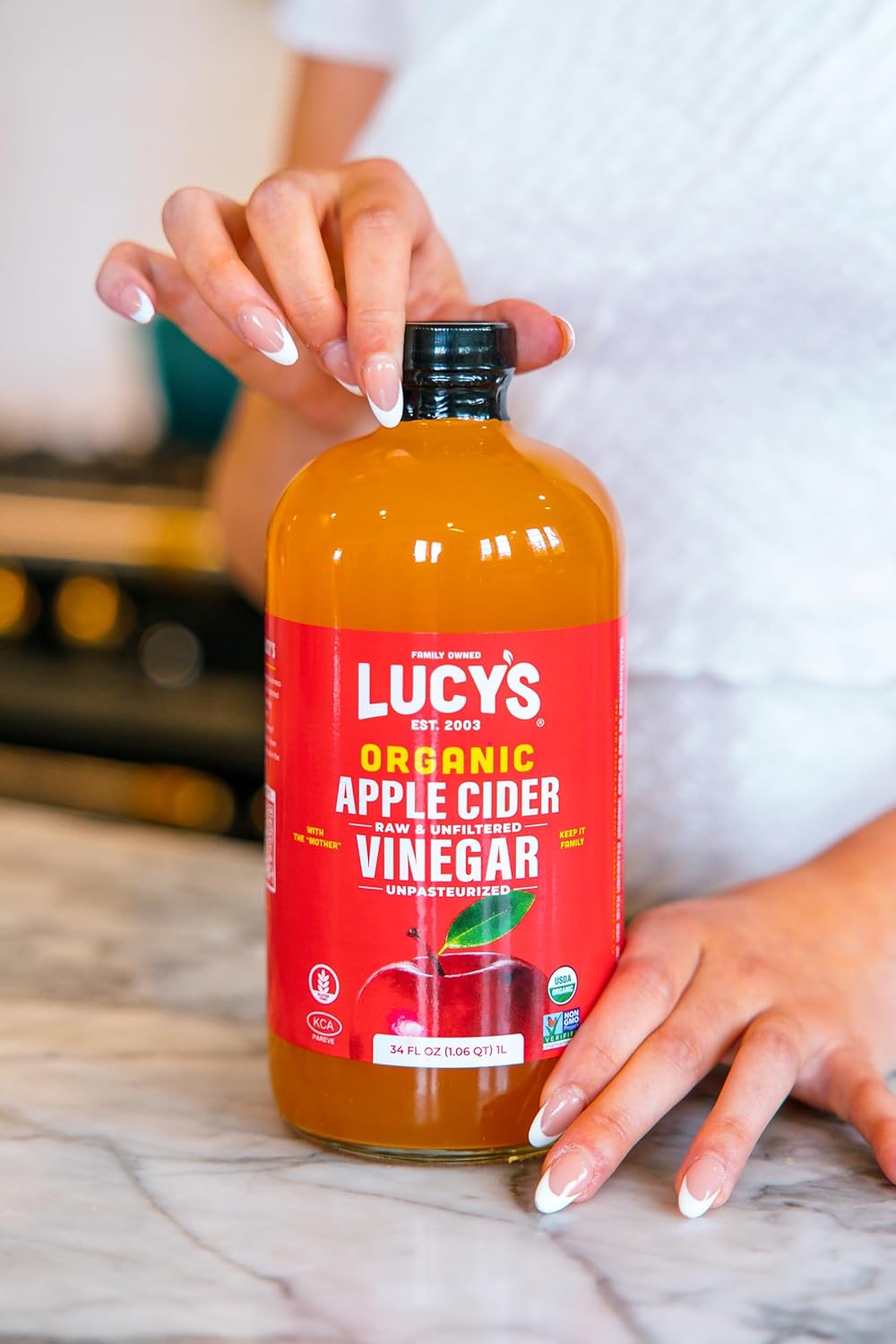 Lucy's Family Owned - 34oz. GLASS BOTTLE (2-Pack) Organic, With the Mother, Apple Cider Vinegar, Unfiltered, Unpasteurized, Raw, and NonGMO