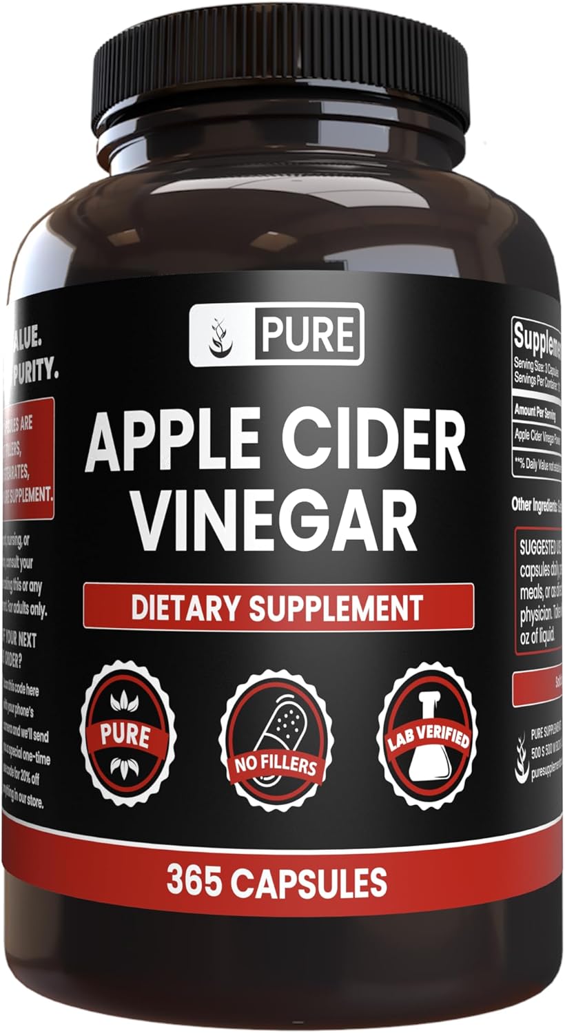 Pure Original Ingredients Apple Cider Vinegar, No Magnesium Stearate or Rice Fillers Non-GMO, Undiluted ACV Powder with No Additives (365 Capsule)