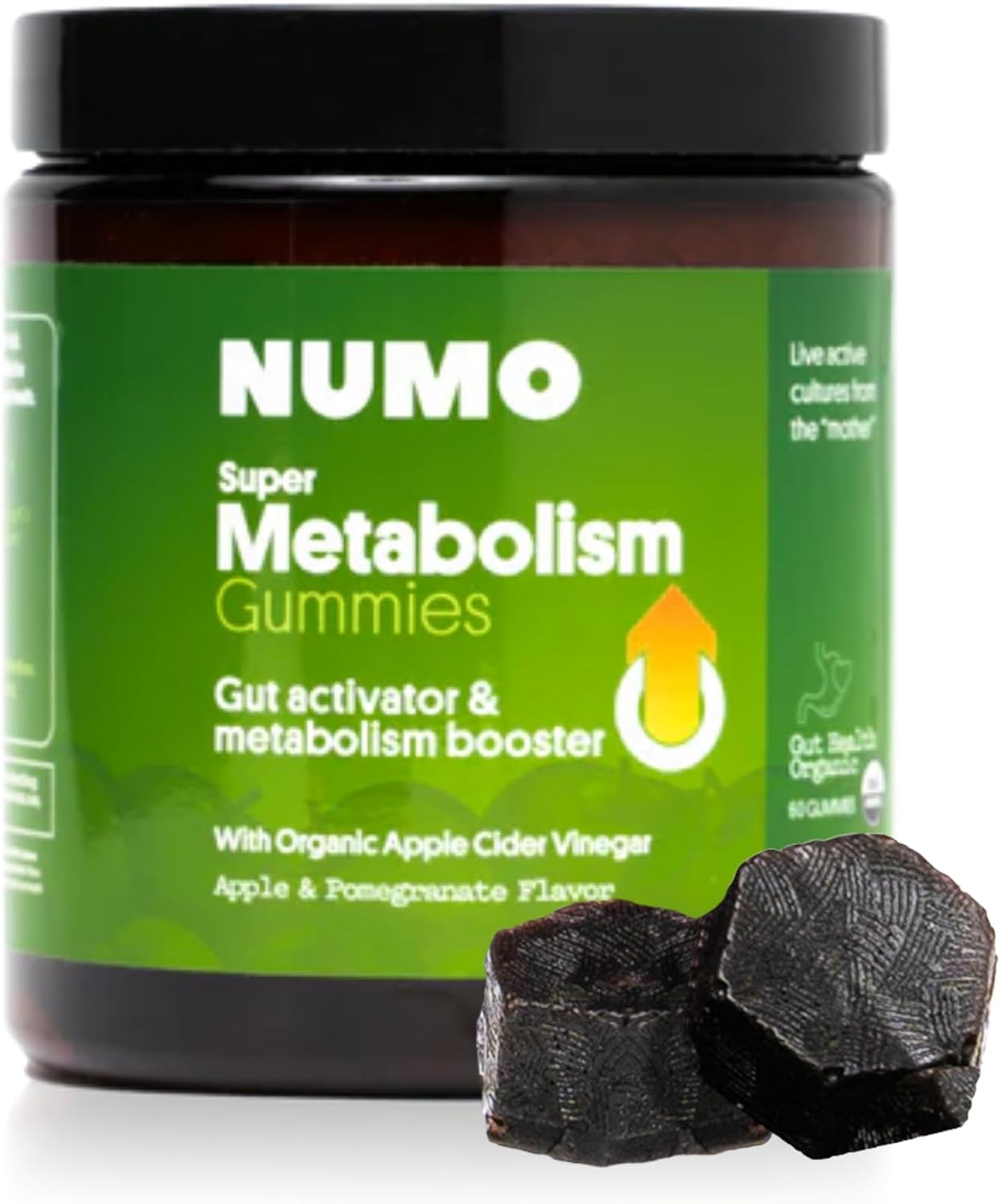 Numo Apple Cider Vinegar Gummies from The Mother, ACV Gummies with Probiotics, Folic Acid, MCT Oil, Vitamin B12, Pomegrante, Supports Digestive Health, Immune System, Gut Health - 60 Count