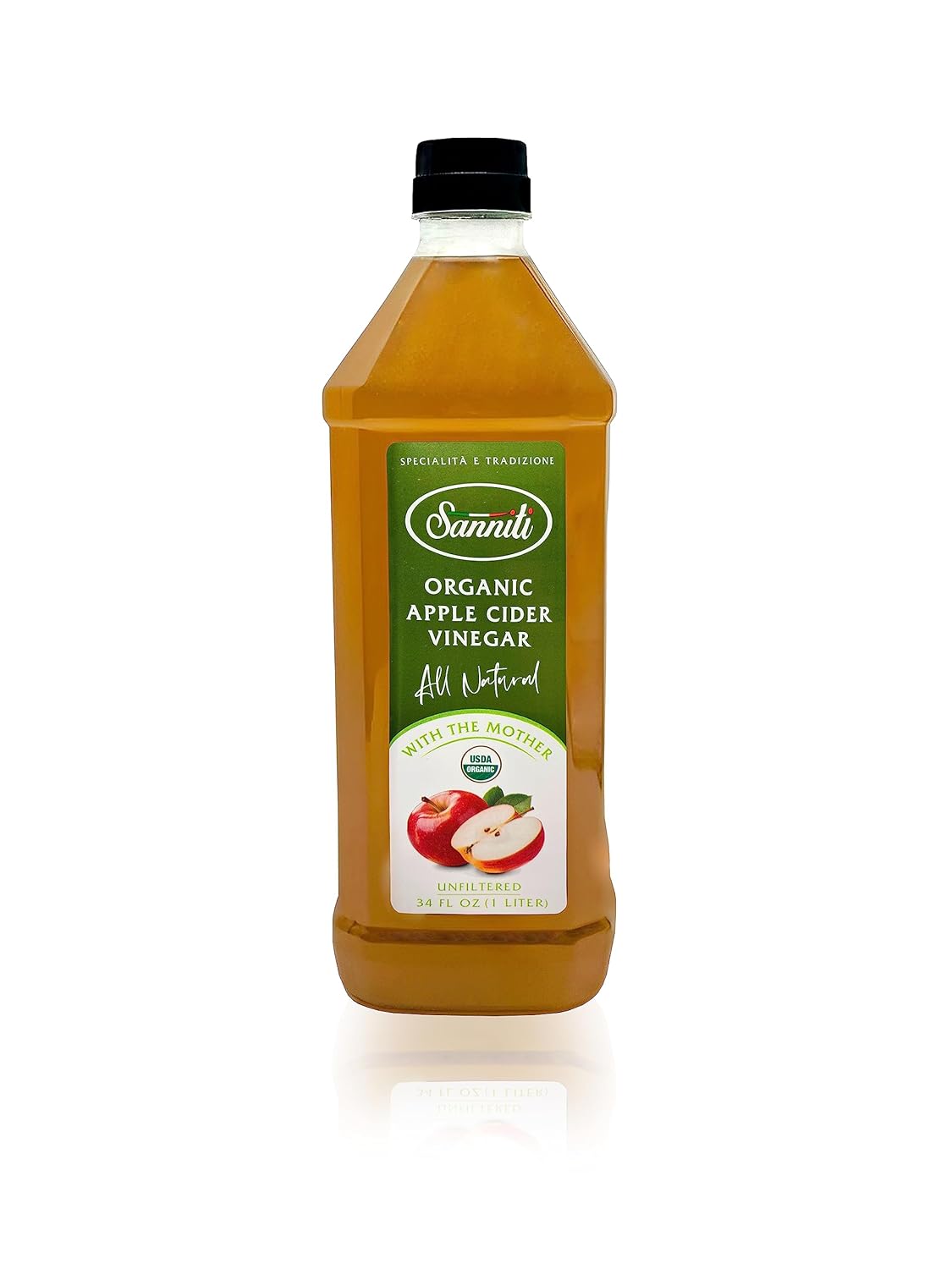 Sanniti Organic Apple Cider Vinegar Unfiltered All Natural with the Mother, 34 Fl Oz (1 Liter)