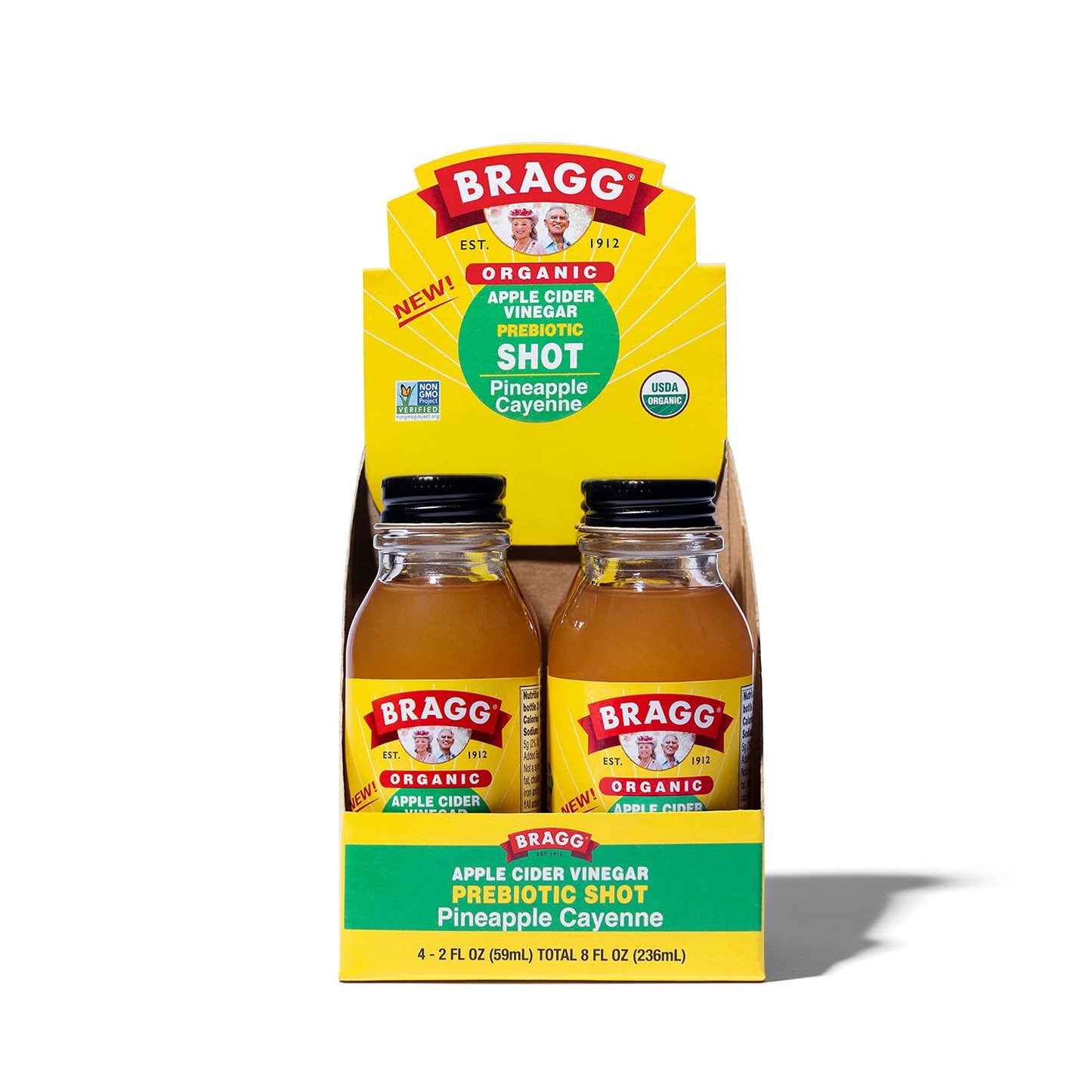 Bragg Organic Apple Cider Vinegar Shot – 2 Oz ACV Shot – USDA Certified Organic (Pineapple Cayenne, 2 Fl Oz (Pack of 4))
