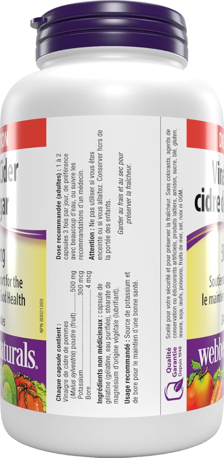 Webber Naturals Apple Cider Vinegar 500 mg, 240 Capsules