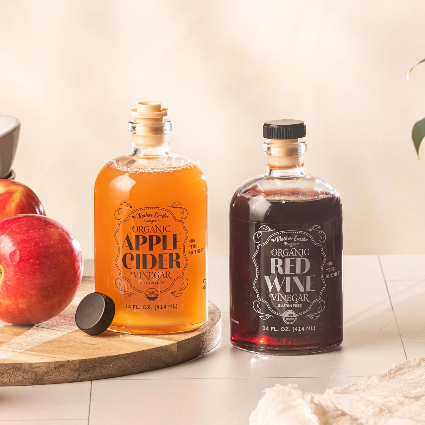 Mother Earth, Organic Apple Cider Vinegar with The Mother, Fresh Pressed Organic Apples, OACV, ACV, Raw, Unpasteurized, Unfiltered (1/14oz Apothecary Glass Bottle with Pour Spout)