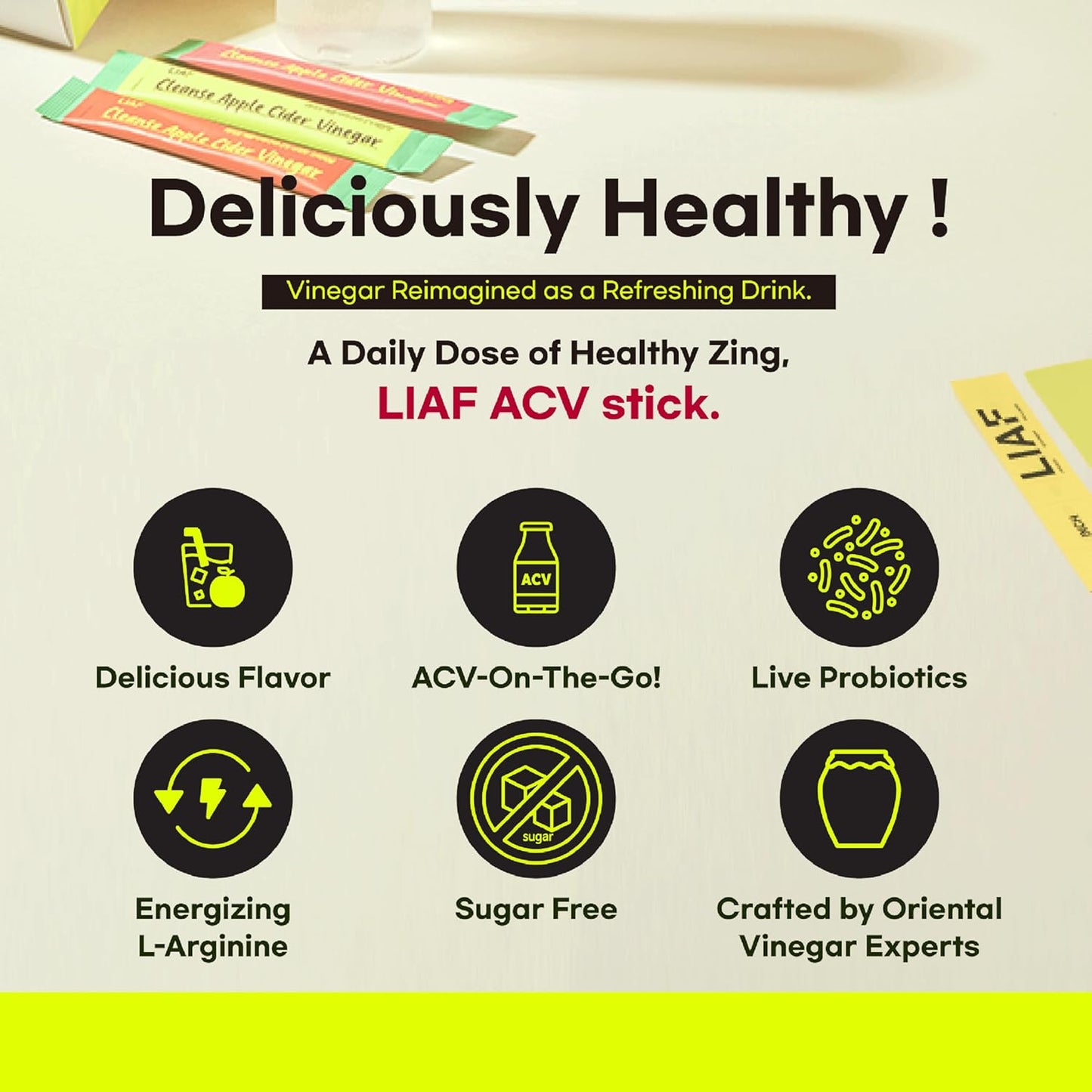LIAF Apple Cider Vinegar Powder Loaded Tea Packets | Korean Fermented ACV with Mother | Travel Size Instant Dissolving Drink Mix | Sugar Free Energy Boost | Lemon Flavor 10 Count