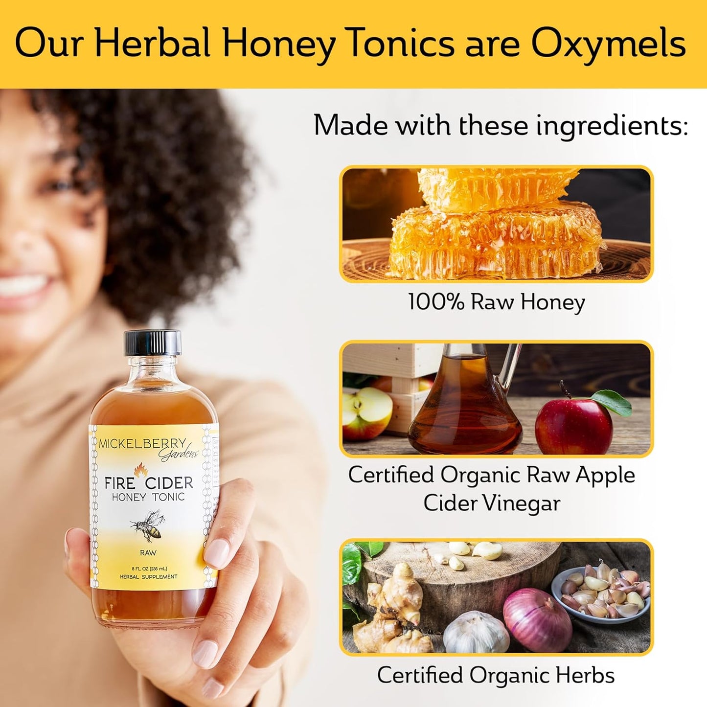 Mickelberry Gardens Fire Cider Apple Cider Vinegar Honey Tonic with Organic Turmeric Root, Ginger Root & Dandelion - Natural Digestion & Immune Support (8 Ounces)