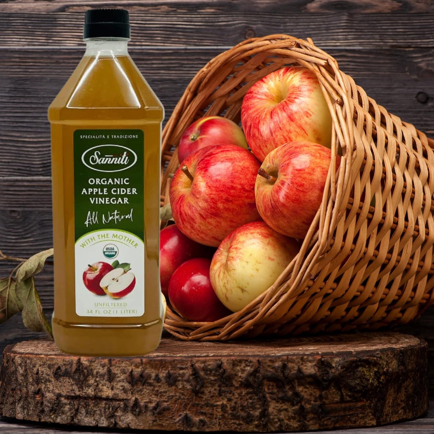 Sanniti Organic Apple Cider Vinegar Unfiltered All Natural with the Mother, 34 Fl Oz (1 Liter)