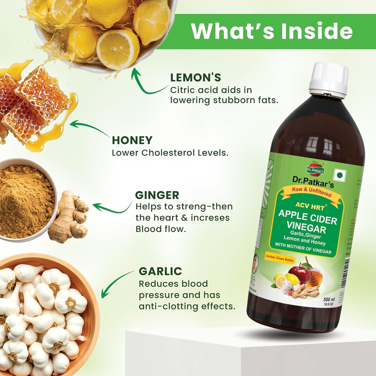 Dr. Patkar's Apple Cider Vinegar Garlic,Ginger,Lemon And Honey (Pack Of 2)(500 Ml)