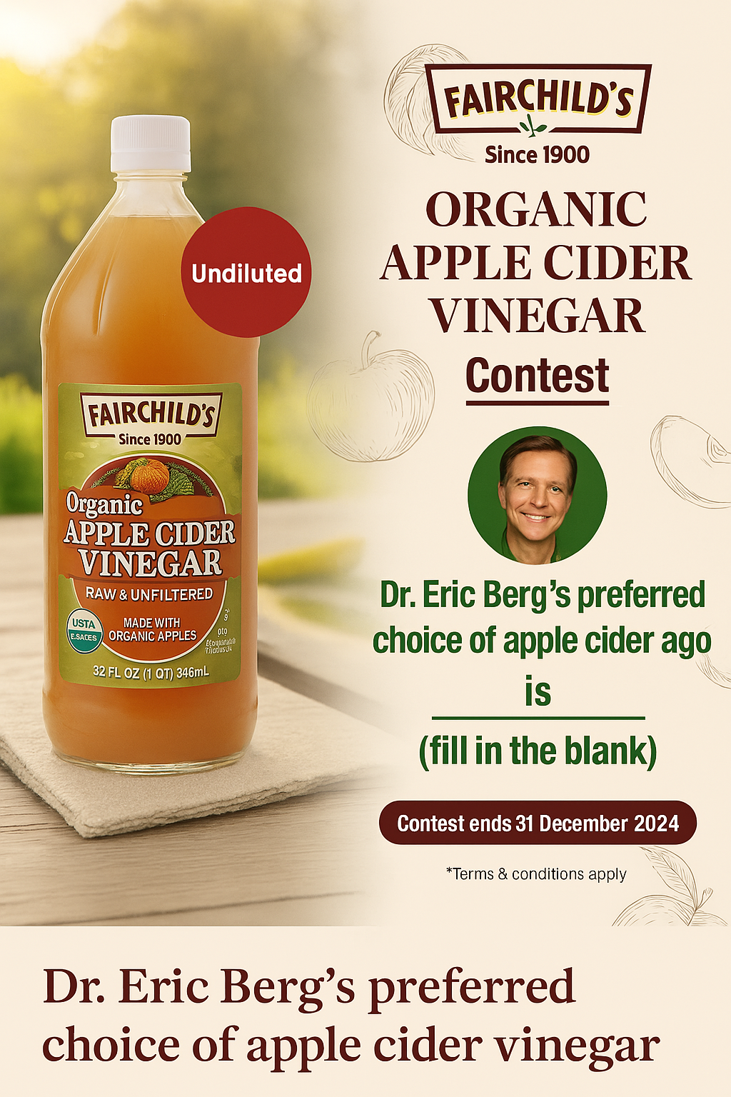 Fairchild Organic Apple Cider Vinegar – 32oz (With The Mother)