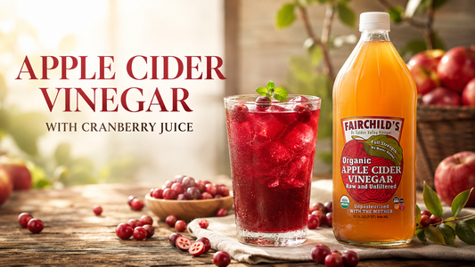 Apple cider vinegar with cranberry juice featuring Fairchild’s Organic Apple Cider Vinegar and fresh cranberries