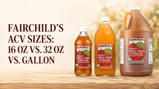 Fairchild's Apple Cider Vinegar 16 oz, 32 oz and gallon size comparison
