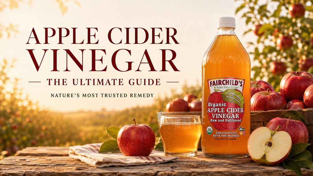 Fairchild’s Organic Apple Cider Vinegar with fresh apples for the ultimate guide to apple cider vinegar