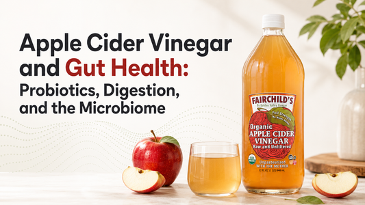 Fairchild’s Organic Apple Cider Vinegar with apples and a diluted ACV drink beside the article title.