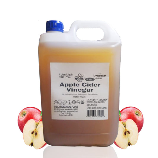 De La Rosa Organic Apple Cider Vinegar, Raw & Unfiltered, Kosher for Passover, Vegan & Gluten Free, Great for Salad Dressing & Marinades, Apple Cider with The Mother, 5 Liter (Pack of 1)