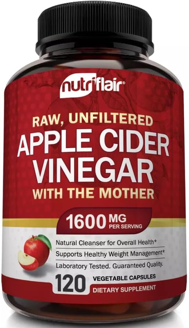 NutriFlair Apple Cider Vinegar Capsules with the Mother – 1,600 mg, 120 Vegan Capsules