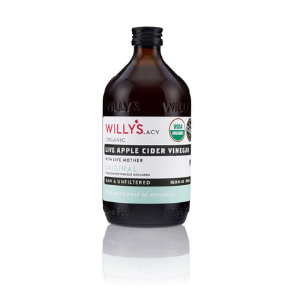 Willy's Organic ACV Apple Cider Vinegar with Mother - Probiotocs for Detox and Gut Health. 16.9oz Glass Bottle