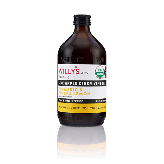 Willy's ACV Organic Probiotic Apple Cider Vinegar with Mother for Gut Health - with Turmeric & Eureka Lemon 16.9 fl oz