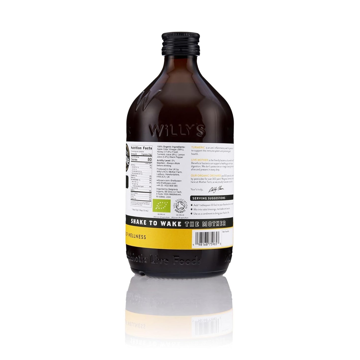 Willy's ACV Organic Probiotic Apple Cider Vinegar with Mother for Gut Health - with Turmeric & Eureka Lemon 16.9 fl oz