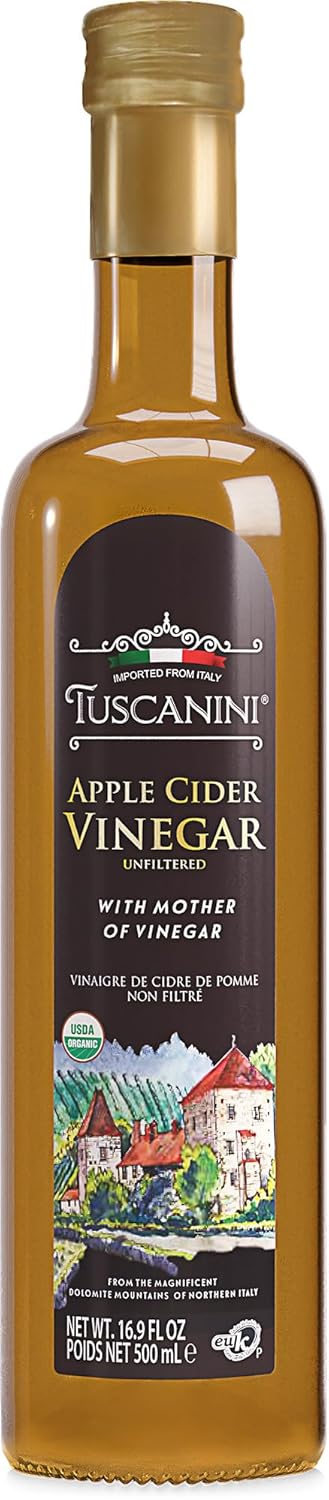 Tuscanini Italian Organic Unfiltered Apple Cider Vinegar with the Mother, 16.9oz, Premium Quality, Certified Kosher