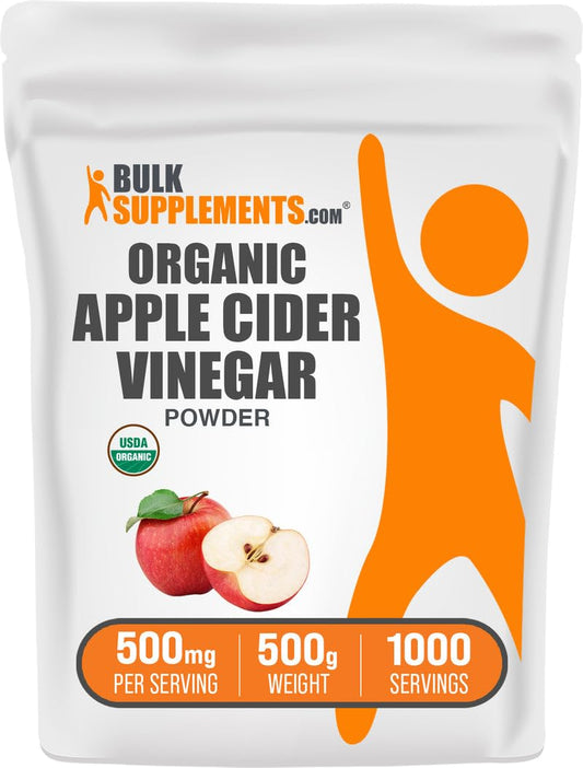 BulkSupplements.com Organic Apple Cider Vinegar Powder - Apple Cider Vinegar Supplement, ACV for Digestive Support - Vegan & Gluten Free, 500mg per Serving, 500g (1.1 lbs) (Pack of 1)