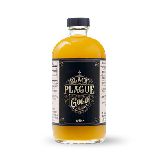 Black Plague Gold Fire Cider - 16oz All-Natural Elixir for Immunity, Gut Health & Wellness: Handcrafted, Small Batch, Herbal Apple Cider Vinegar, Whole, Raw & Sugar-Free - Unleash Your Optimal Health