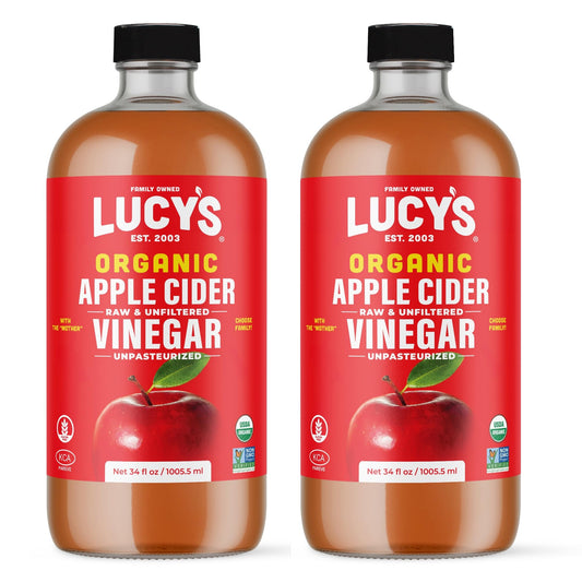 Lucy's Family Owned - 34oz. GLASS BOTTLE (2-Pack) Organic, With the Mother, Apple Cider Vinegar, Unfiltered, Unpasteurized, Raw, and NonGMO