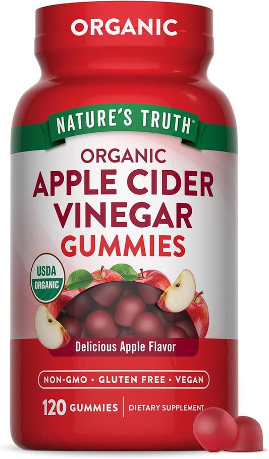 Nature's Truth Organic Apple Cider Vinegar Gummies | 120 Count | Vegan, Gluten Free & Non-GMO Supplement | USDA Organic | Apple Flavor